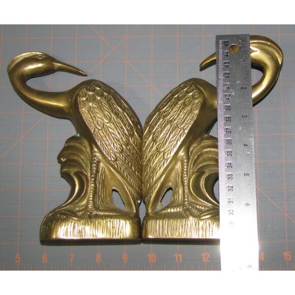 Vintage Brass Crane Bird Bookends Pair Ornate Design 7.5" Tall Elegant Decor Fun - Picture 8 of 11
